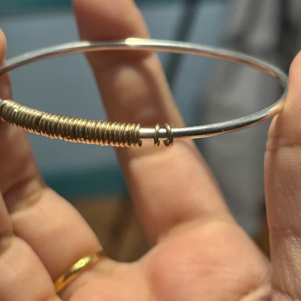 14K AND SILVER BANGLE (movable beads) - Picture 2 of 4